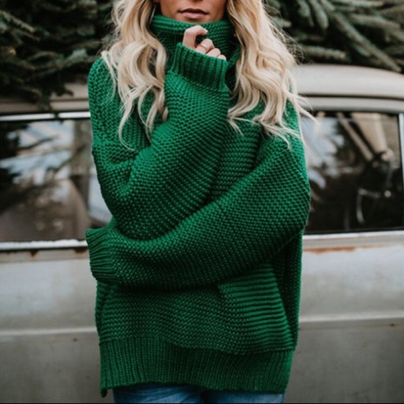 kelly green turtleneck sweater